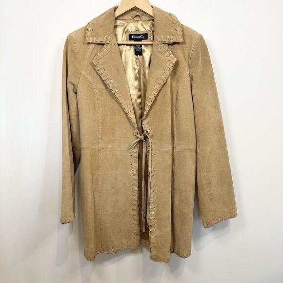 Denim & Co Leather Jacket Women's Small Tan Suede Hippie Festival Western Fringe - Picture 1 of 14